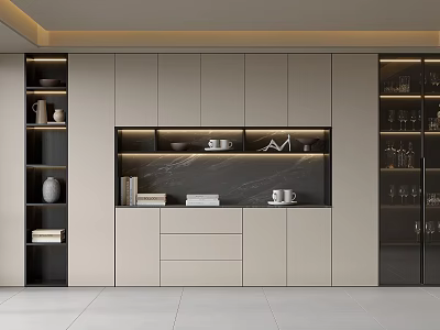 Modern Wine Cabinet With Glass Door Design And Storage For Wine Bottles And Glasses 3d model