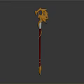 Ornate Fantasy Staff With Golden Decorative Top Red Shaft And Spiked Base 3D Render