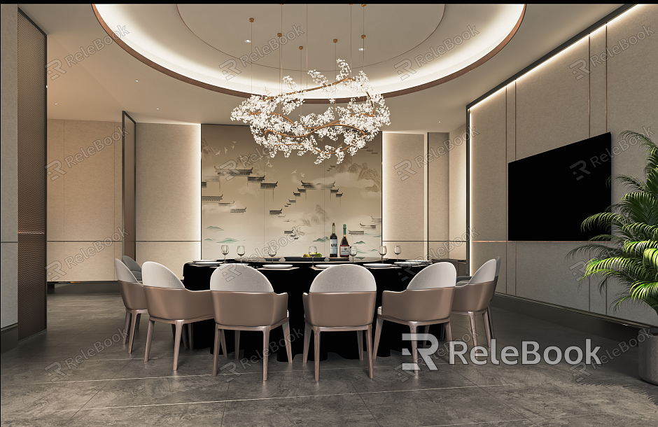 Modern Room Dining Large Box Room Dining Table and Chair Art Chandelier Round Table and Chair model