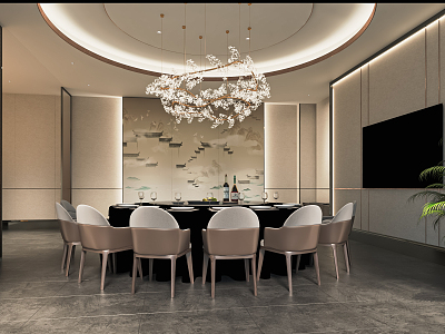 Modern Room Dining Large Box Room Dining Table and Chair Art Chandelier Round Table and Chair model