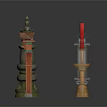 Traditional Chinese Architectural Components With Stone Pagoda Carved Column And Candle Holder