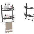 Black Bathroom Wall Mounted Shelves With Multi Tier Storage For Toiletries And Towel