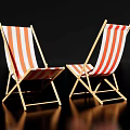Red And White Striped Deck Chairs With Wooden Frames And Folding Design Against Black Background