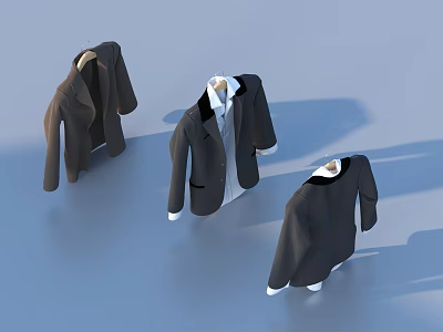 Elegant Men's Suit Jackets in Dark Brown and Black with White Inner Shirts 3d model