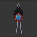 Mechanical Component Design With Blue Circular Panel Red Frame Hanging Hook And Metal Stand