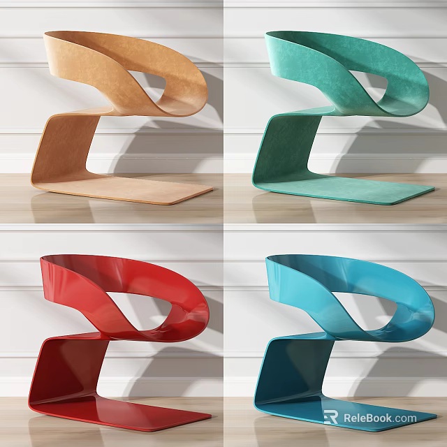 Modern Single Chair with Curved Design and Colorful Velvet Upholstery 3d model 