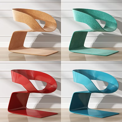 Modern Single Chair with Curved Design and Colorful Velvet Upholstery 3d model
