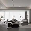 Modern Living And Dining Room Interior Design With Large Windows Sofa Dining Table And Chairs