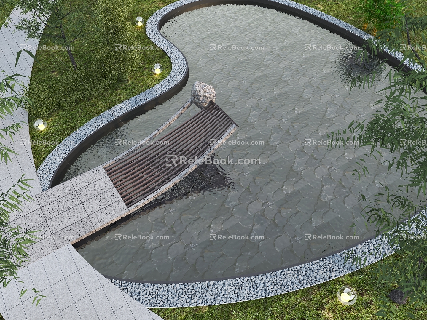 Modern Waterscape Pond Center Waterscape 3d model