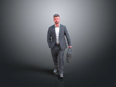 Confident Man Walking With Briefcase In Gray Background Wearing Professional Suit 3d model