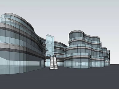 Modern Commercial Complex Featuring Glass Curtain Walls And Connected Building Design 3d model