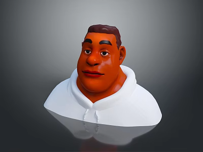 3D Model of a Man Wearing White Hoodie Head in Gray Background with Reflection 3d model