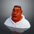 3D Model of a Man Wearing White Hoodie Head in Gray Background with Reflection