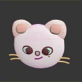 Cute White Cartoon Cat Head With Pink Ears Whiskers And Big Eyes