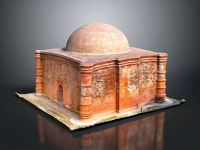 Ancient Architecture Model Featuring Red Brick Structure Dome Roof Square Base Arched Doorway And Columns 3d model