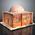 Ancient Architecture Model Featuring Red Brick Structure Dome Roof Square Base Arched Doorway And Columns
