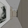 Modern Elevator Hallway Design With Wall Art And Recessed Lighting 3d model