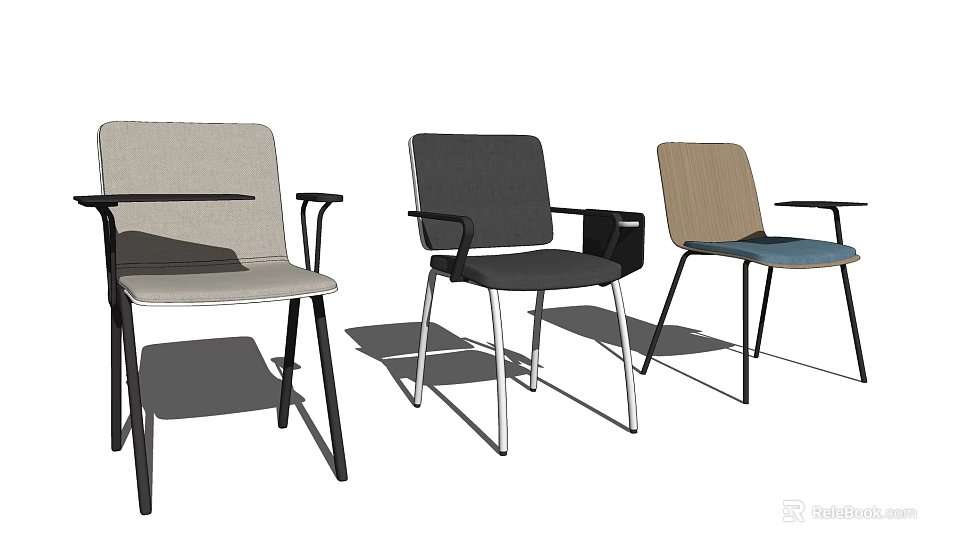 Three Ergonomic Modern Office Chairs With Metal Frame And Upholstered Seats 3d model 