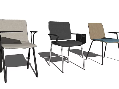 Three Ergonomic Modern Office Chairs With Metal Frame And Upholstered Seats 3d model