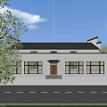 Ancient Architecture With Traditional Black Roof White Gray Walls Wooden Entrance And Green Trees Surroundings