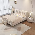 Cozy Background Double Bed In Light Bedroom With Nightstands And Wall Art