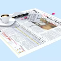 Open The Guardian Newspaper With Pen Coffee Cup And Pink Petals On Light Blue Background