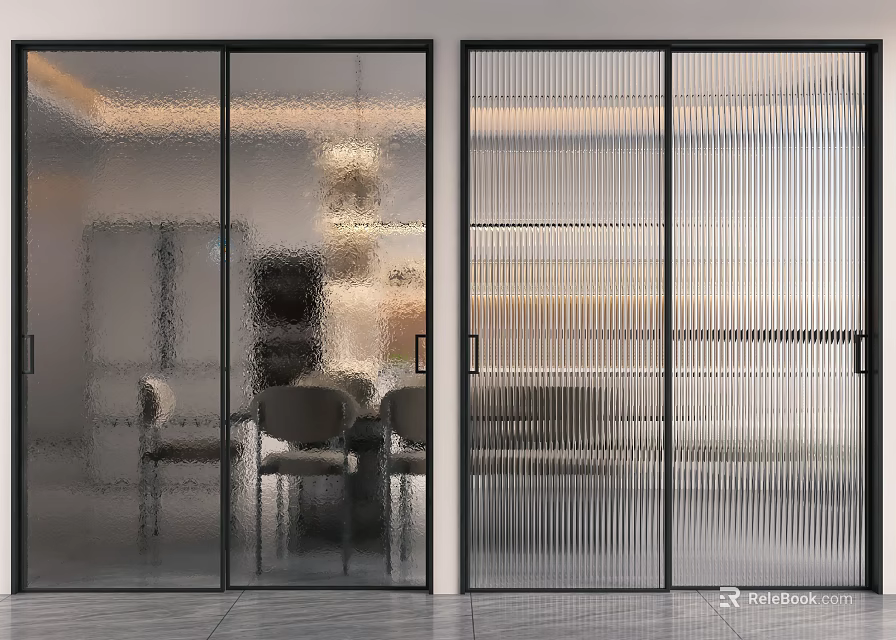 Modern Interior Sliding Glass Doors With Frosted And Ribbed Panels For Room Dividing 3d model 