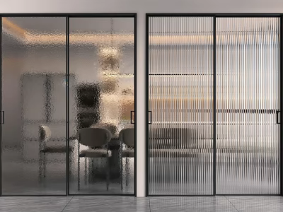 Modern Interior Sliding Glass Doors With Frosted And Ribbed Panels For Room Dividing 3d model