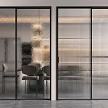 Modern Interior Sliding Glass Doors With Frosted And Ribbed Panels For Room Dividing
