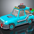 Turquoise Off Road Car With Spare Tire Roof Rack And Green Plant Decoration