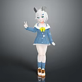 Anime Style Game And Movie Character With White Hair Blue Outfit Horns And Yellow Bow