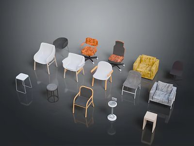 Diverse Modern Furniture Collection Featuring Chairs Stools Sofa And Accent Tables 3d model