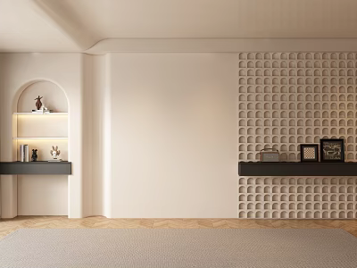Stylish Modern Sofa Background Wall With Perforated Panel Design And Shelf Niches 3d model