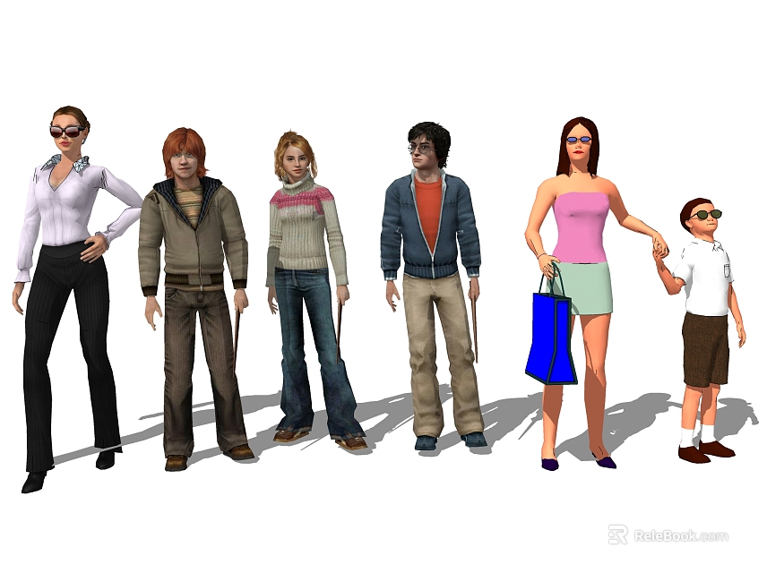 Game Movie Characters With Diverse Outfits Standing Poses And Various Genders Ages 3d model 