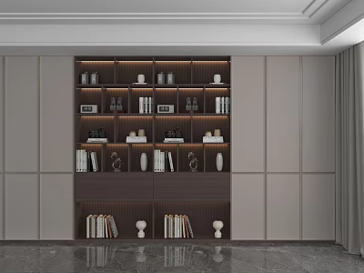 Display Storage Cabinet In Modern Living Room Interior With Books And Decorative Items 3d model