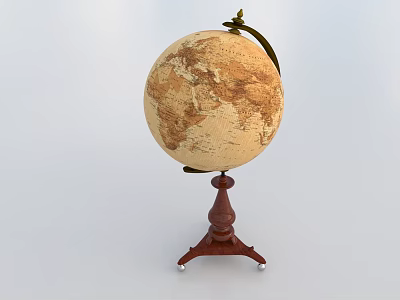 Decorative Globe Ornament Combination with Carved Wooden Stand and Vintage Design 3d model
