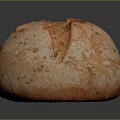 Artisan Bread With Crusty Surface And Flour Dusting On Dark Background