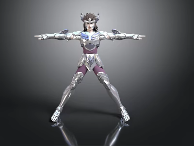 Man In Silver Warrior Armor Striking Dynamic Pose With Outstretched Arms 3d model