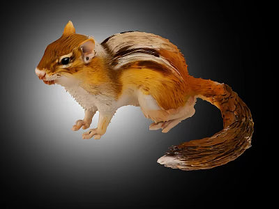 Realistic Brown And White Striped Chipmunk Figurine With Bushy Tail In Standing Pose 3d model