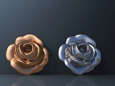 Exquisite Carved Rose Ornaments in Copper and Silver on Dark Background 3d model