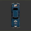 Blue Vintage Classic Car With Emblem Round Headlights And Silver Wheels