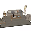 Modern Beige Sofa and Coffee Table Set with Cushions in Cozy Living Room Design