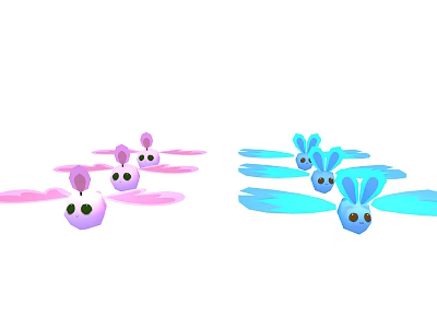 Cute Pink and Blue Flying Rabbit Characters with Wings in Game Movies 3d model