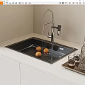 Stainless Steel Kitchen Sink With Faucet Running Water Oranges And Glasses On Countertop