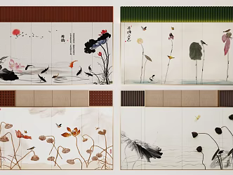 New Chinese bedside background wall bedside background 3d model