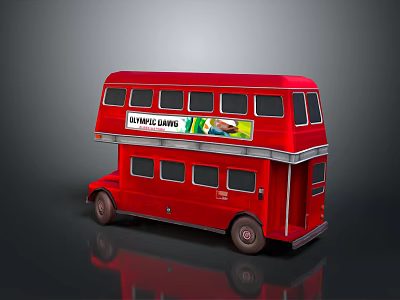 Red Double Decker Bus Exterior With European Camping Advertisement And Classic Design 3d model