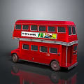 Red Double Decker Bus Exterior With European Camping Advertisement And Classic Design