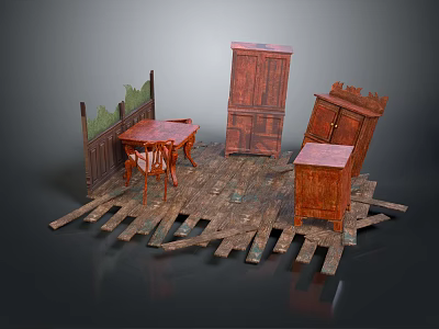 Vintage Wooden Entryway Cabinet and Side Cabinet with Carved Details and Classic Design 3d model