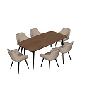 Modern Rectangular Wooden Dining Table Set With Light Colored Chairs And Black Legs 3d model