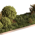 Decorative Ornament Set with Green Plants Bushes Flower Clusters and Grass